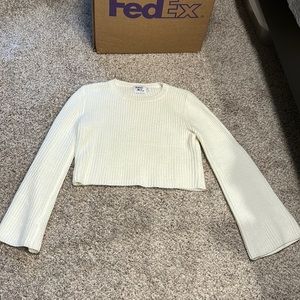 Princess Polly Cream Ribbed Cropped Crewneck Sweater